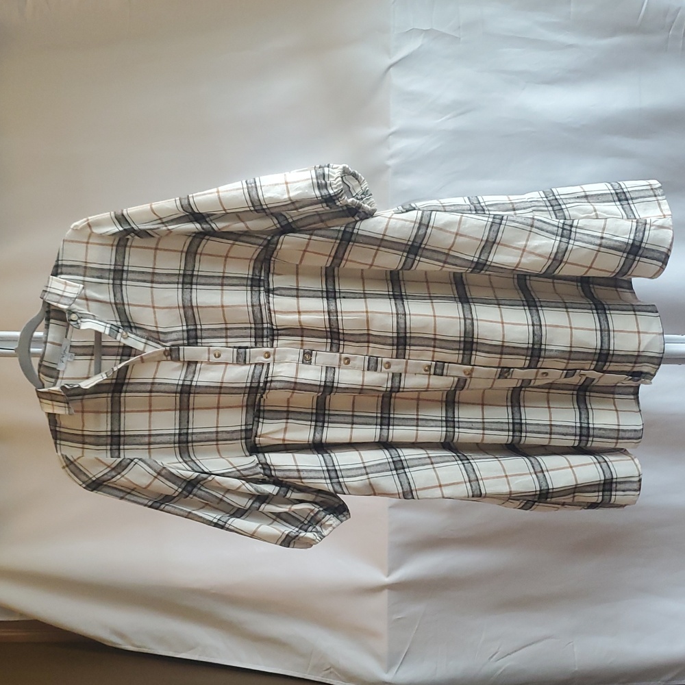 Plaid Ladies Dress - Cream, Black, & Tan